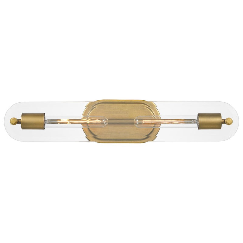 Nuvo Lighting Teton 22in 2-Light Vanity Light | Contemporary Natural Brass and Clear Beveled Glass | Bathroom Vanity | 4.375 x 22 x 4.875 | Model 60-7712