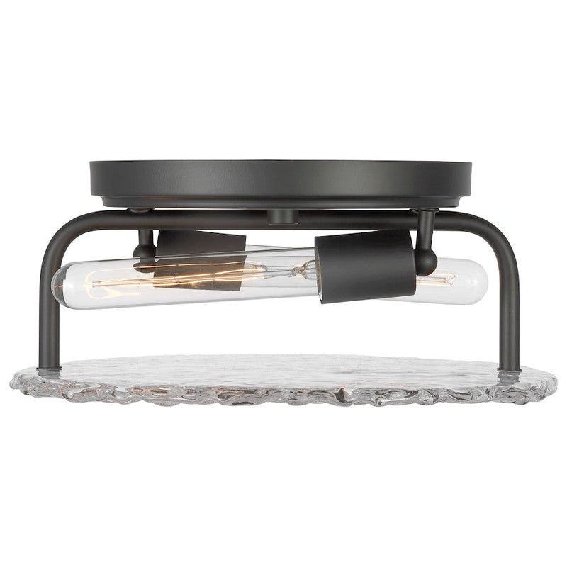 Nuvo Lighting Glacier 13in 2-Light Flush Mount | Contemporary Matte Black Steel and Ice Glass | Entryway & Hallway | 13 x 13 x 6 in | Model 60-7810
