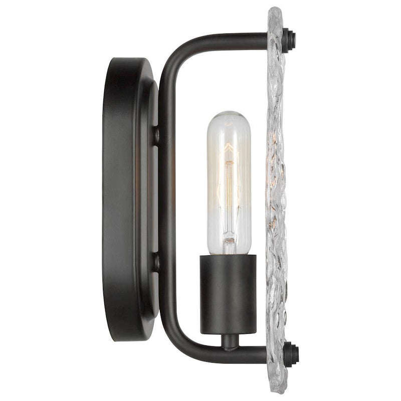 Nuvo Glacier 1-Light Wall Sconce | Contemporary Matte Black Steel and Ice Glass | Bathroom & Hallway Accent Light | 4.38 x 4.88 x 10.62 | Model 60-7811