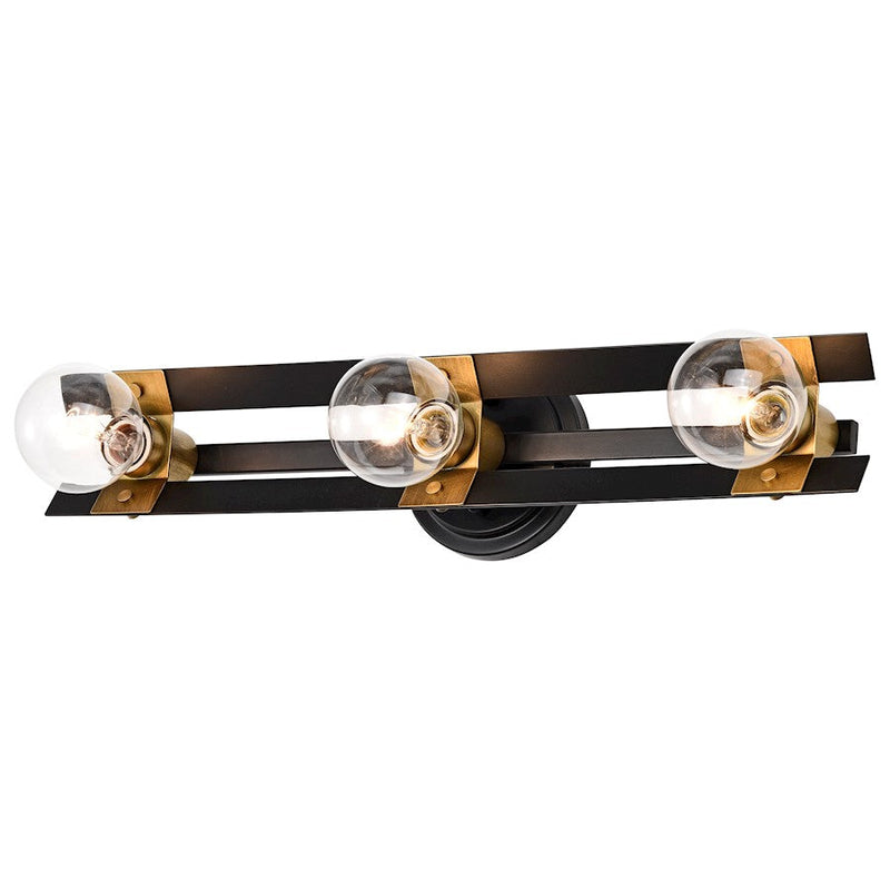 Nuvo Lighting Marsden 22in 3-Light Vanity | Contemporary Matte Black Steel and Natural Brass | Bathroom Vanity | 3 x 22 x 4 in | Model 60-7865