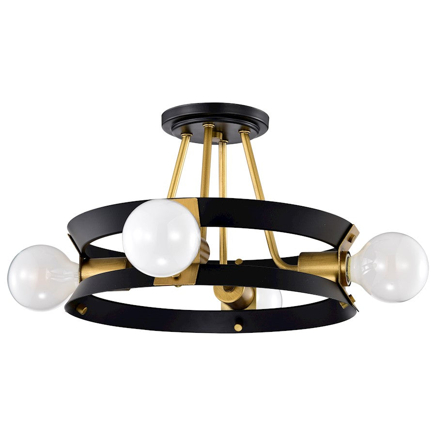 Nuvo Lighting Marsden 4 Light Semi Flush Mount, Black/Natural Brass - 60-7866