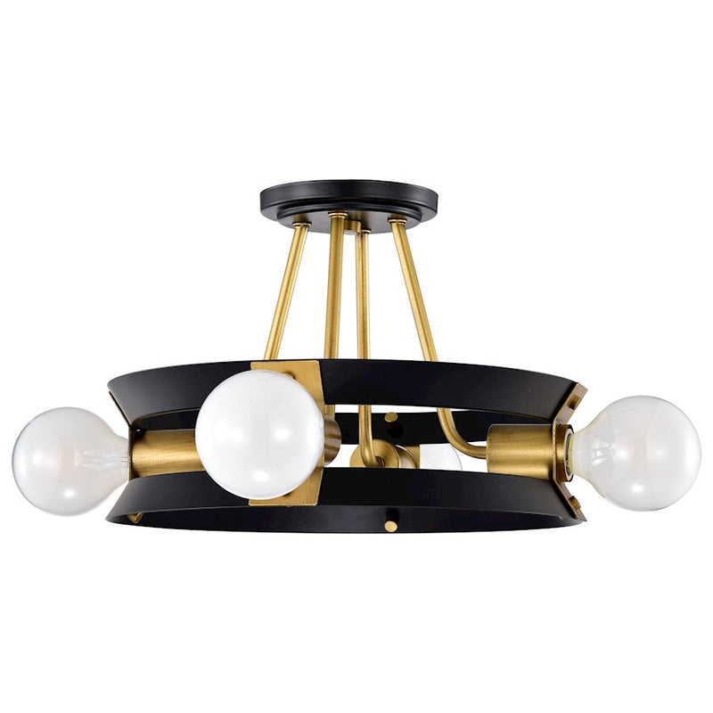 Nuvo Lighting Marsden 13in 4-Light Semi-Flush Mount | Contemporary Matte Black Steel and Natural Brass Accents | Foyer, Hallway & Bedroom | Model 60-7866