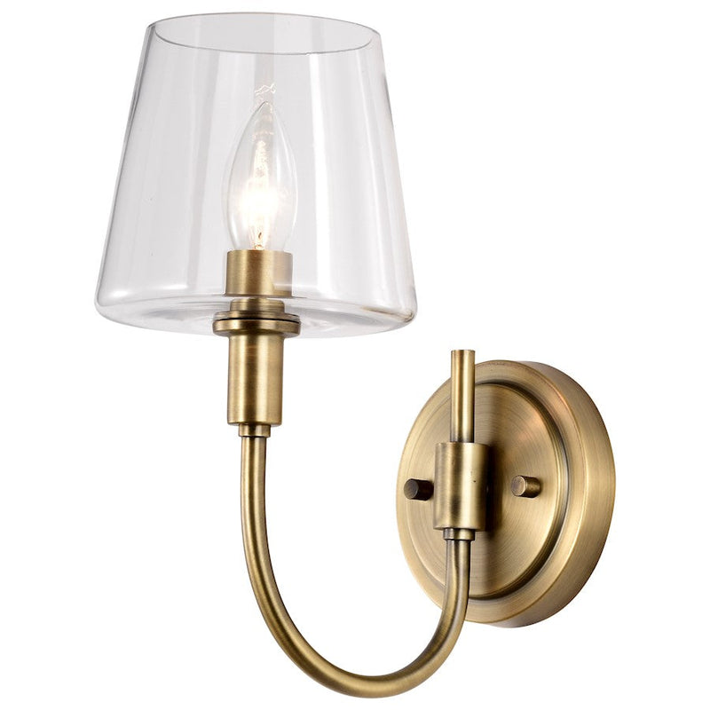 Nuvo Brookside 6in 1-Light Wall Sconce | Traditional Vintage Brass Steel and Clear Glass | Bedroom & Hallway Accent Light | 9.5 x 6 x | Model 60-7881