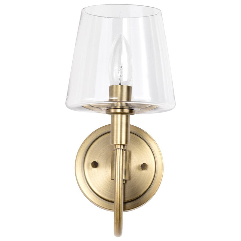 Nuvo Brookside 6in 1-Light Wall Sconce | Traditional Vintage Brass Steel and Clear Glass | Bedroom & Hallway Accent Light | 9.5 x 6 x | Model 60-7881