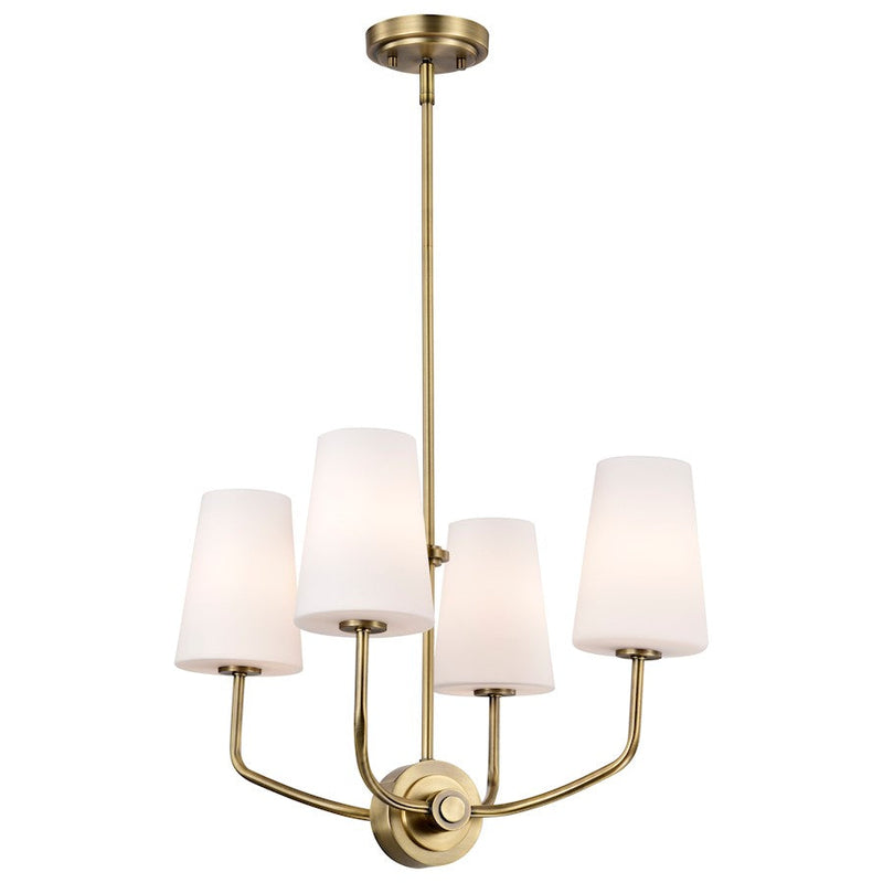 Nuvo Lighting Cordello 16in 4-Light Chandelier | Traditional Vintage Brass Steel and Etched White Opal Glass | Dining Room & Living Room | Model 60-7884