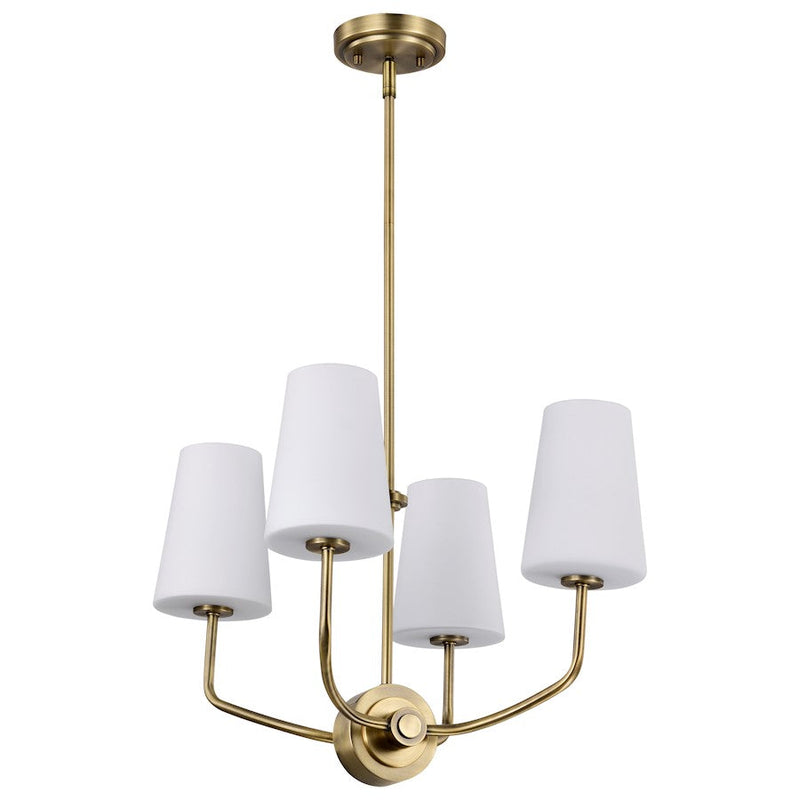 Nuvo Lighting Cordello 16in 4-Light Chandelier | Traditional Vintage Brass Steel and Etched White Opal Glass | Dining Room & Living Room | Model 60-7884