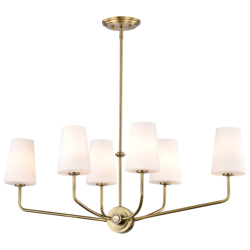 Nuvo Lighting Cordello 38in 6-Light Island Pendant | Traditional Vintage Brass Steel and Etched White Opal Glass | Kitchen Island & Dining | Model 60-7886