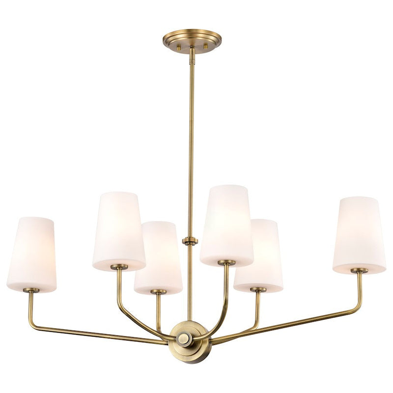 Nuvo Lighting Cordello 38in 6-Light Island Pendant | Traditional Vintage Brass Steel and Etched White Opal Glass | Kitchen Island & Dining | Model 60-7886