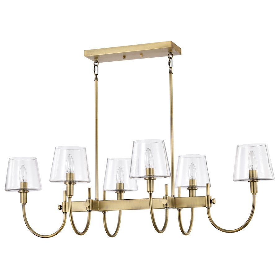 Nuvo Lighting Brookside 6 Light Island Pendant, Vintage Brass/Clear - 60-7887