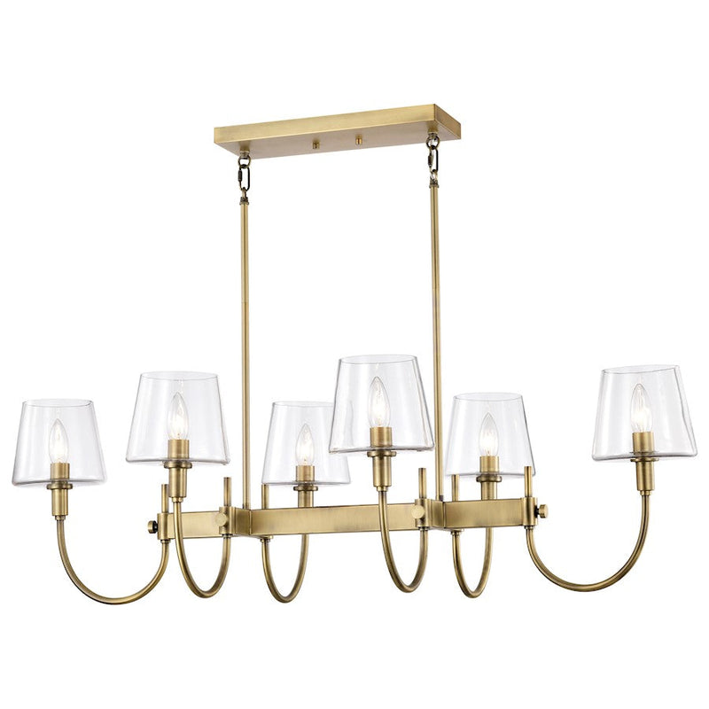 Nuvo Brookside 42in 6-Light Island Pendant | Traditional Vintage Brass Steel and Clear Glass | Kitchen Island & Dining Room | 42 x 25 x 50 | Model 60-7887