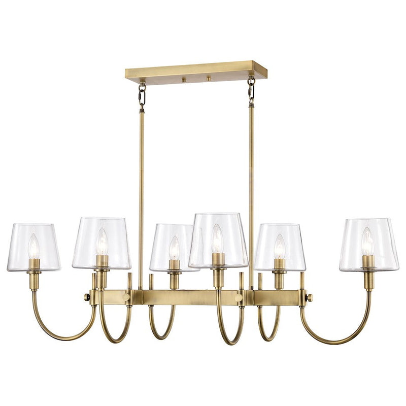Nuvo Brookside 42in 6-Light Island Pendant | Traditional Vintage Brass Steel and Clear Glass | Kitchen Island & Dining Room | 42 x 25 x 50 | Model 60-7887