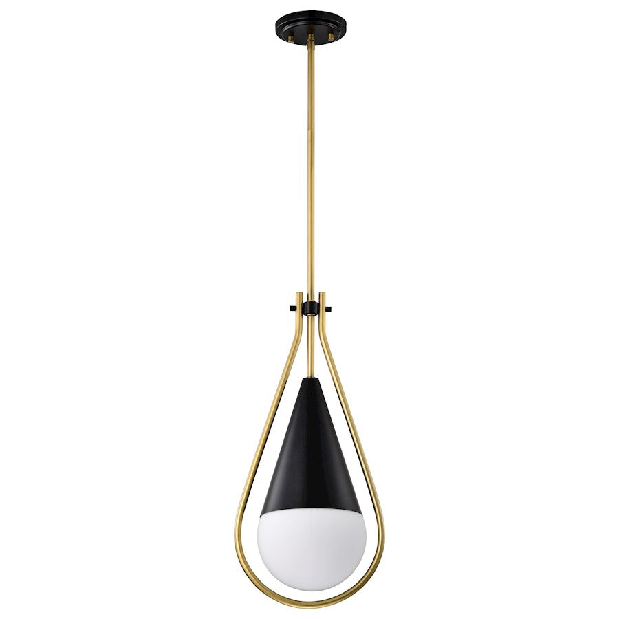 Nuvo Lighting Admiral 1 Light 6" Pendant, Black/Brass/White Opal - 60-7902