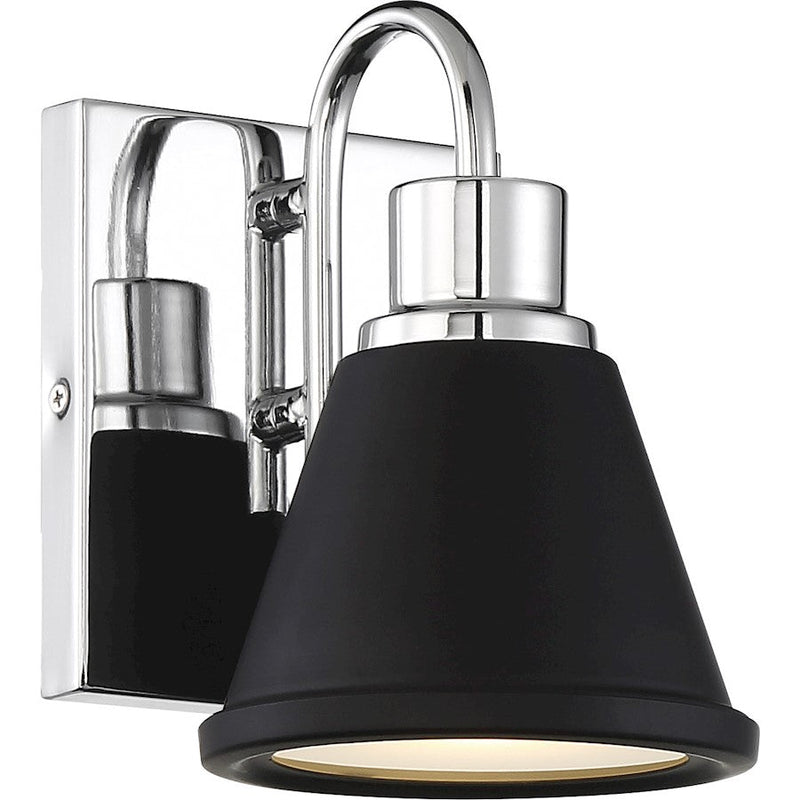 Nuvo Lighting Bette 1-Light LED Vanity | Modern Polished Nickel and Black Metal Shade | Bathroom Vanity Light | 6 x 5 x 7 in | Model 62-1471