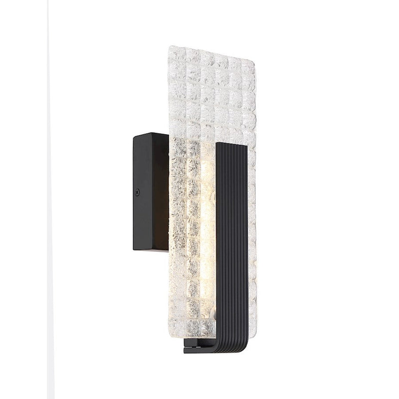 Nuvo Lighting Ceres 1-Light LED Wall Sconce | Modern Matte Black and Ice Cube Glass | Hallway & Bathroom Accent | 3 x 5 x 13 in | Model 62-1481