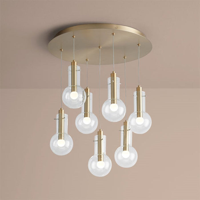 Oxygen Lighting Primo 7 Light Pendant, Aged Brass - 3-674-40