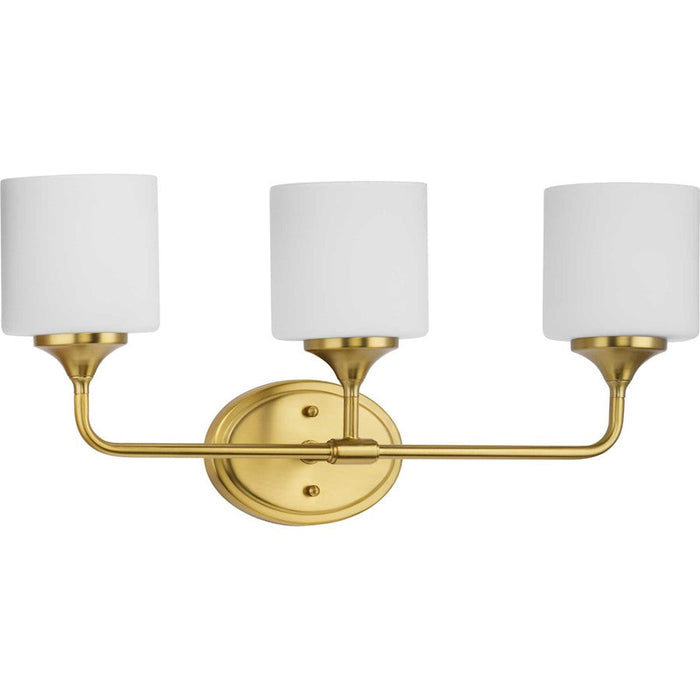 Progress Lighting Lynzie 3-Lt Bath Vanity Light, Gold/Etched Opal - P2803-191