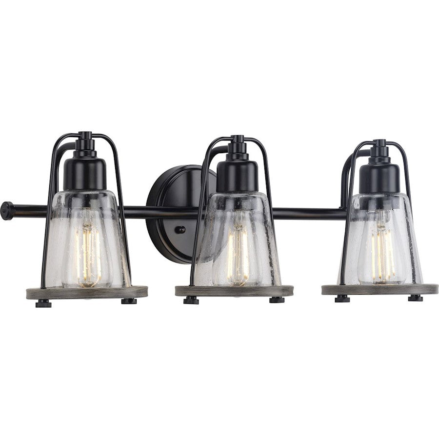 Progress Lighting Conway 3 Light Bath Vanity, Black/Clear Seeded - P300297-031