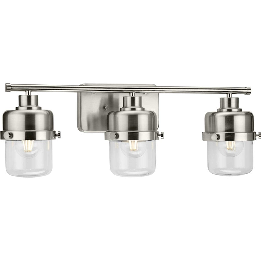 Progress Lighting Beckner 3-Light Bath Light, Nickel/Clear Glass - P300424-009