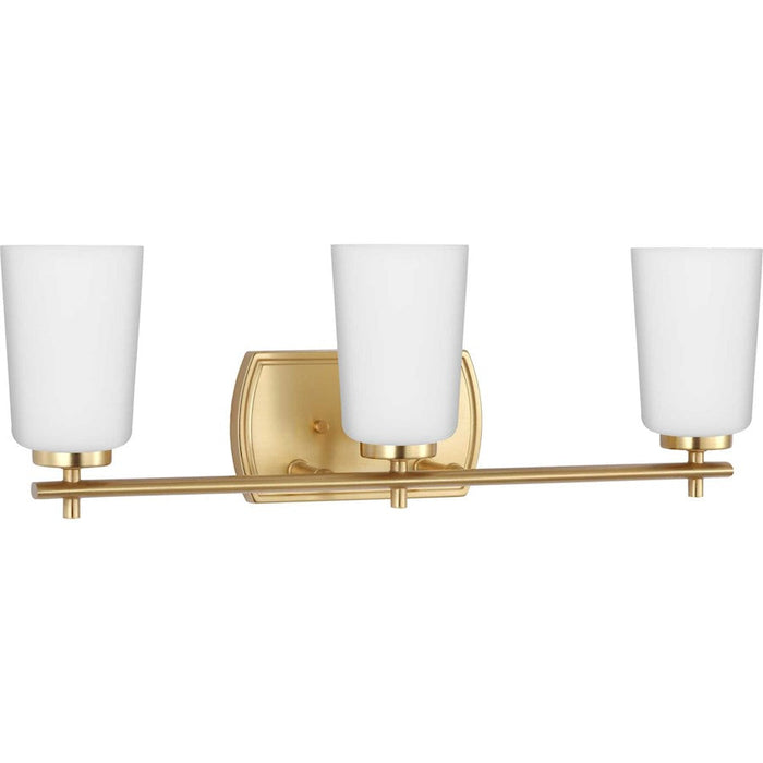 Progress Lighting Adley 3-Lt Bath Vanity Light, Brass/Etched Opal - P300467-012