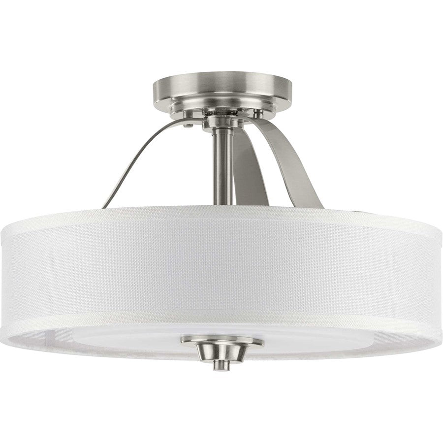 Progress Lighting Kene Nickel 2-LT Semi-Flush Convertible, Linen - P350098-009