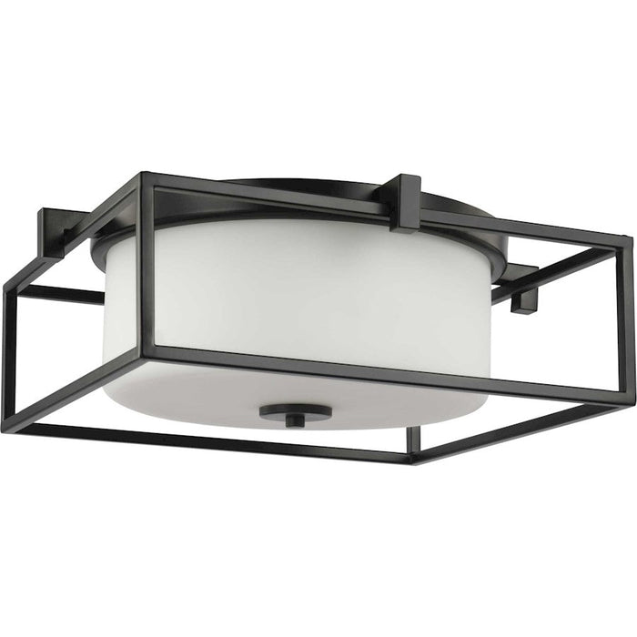 Progress Lighting Chadwick 2-LT Black 15-3/8" Flush, Etched Opal - P350171-031