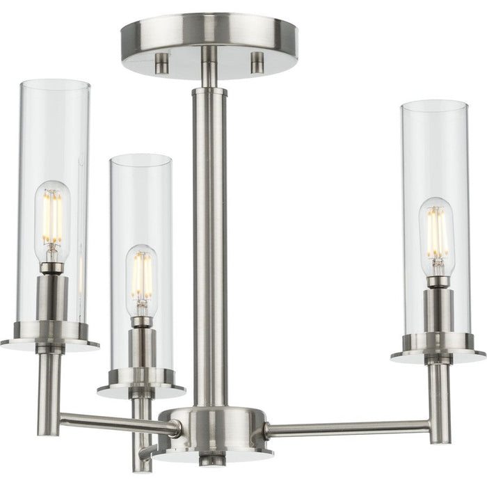 Progress Lighting Kellwyn 3 Light Semi-Flush Mount, Nickel/Clear - P400250-009