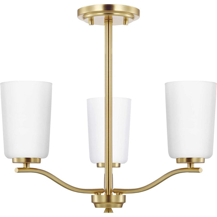 Progress Lighting Adley 3-Lt Semi-Flush/Conv Chandelier, Brass/EWH - P400349-012