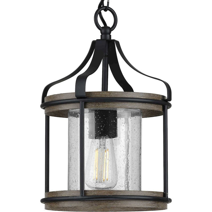 Progress Lighting Brenham Black 1-Light Outdoor Pendant, Seeded - P500234-031