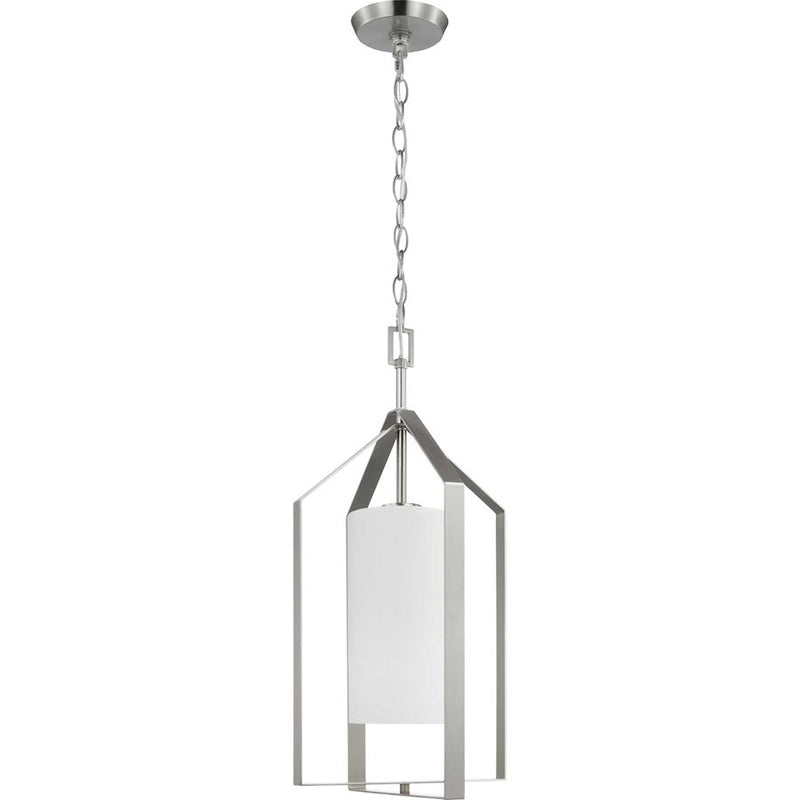 Progress Lighting Vertex 1-Light Foyer Light, Nickel/Etched White