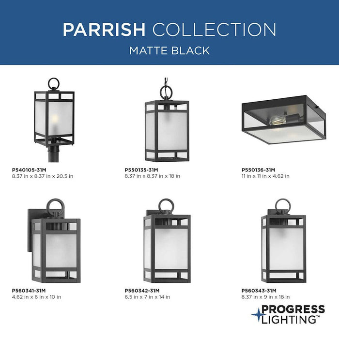 Progress Lighting Parrish 1-Light Outdoor Post Light, Black Clear/Etched