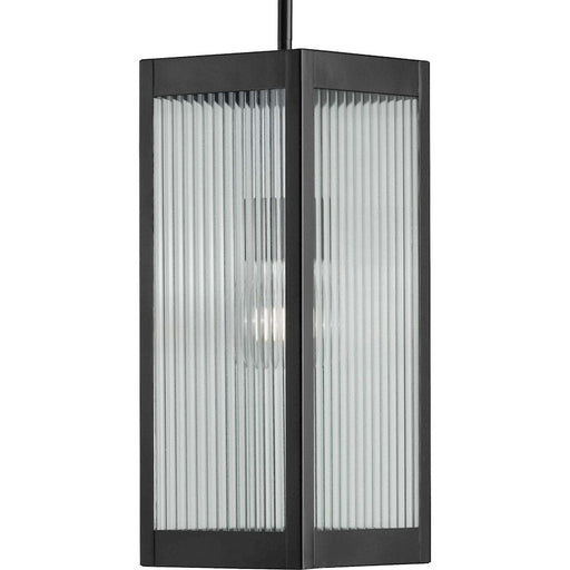 Progress Lighting Felton Black Outdoor Pendant, Clear Ribbed - P550047-031