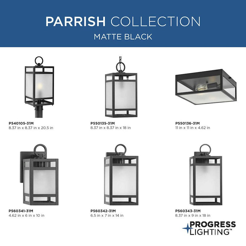 Progress Lighting Parrish 1-Light Outdoor Hanging Lantern, Black/Etched