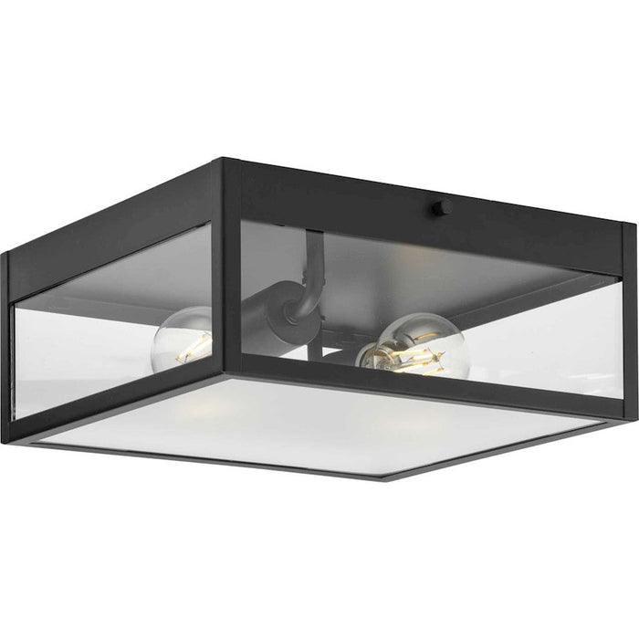 Progress Lighting Parrish 2-Light Outdoor Flush, Black Clear/Etched