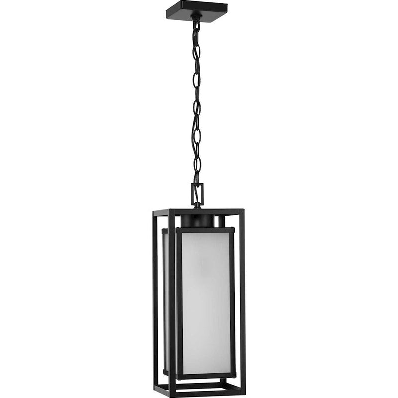 Progress Lighting Unison 1-Light Hanging Lantern, Black/Etched Seeded