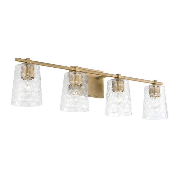 OPEN BOX ITEM: Capital Lighting Burke 4 Light Vanity, Aged Brass/Clear Honeycomb