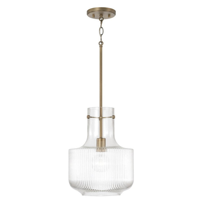 OPEN BOX ITEM: Capital Lighting Nyla 1 Light Pendant, Aged Brass/Clear Fluted