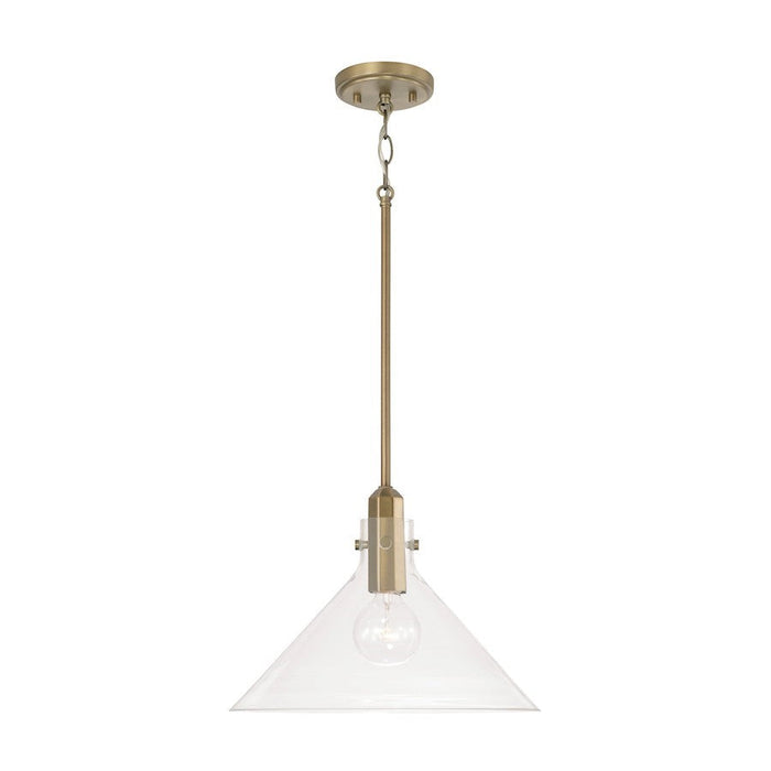 OPEN BOX ITEM: Capital Lighting Greer 1 Light Pendant, Aged Brass/Clear