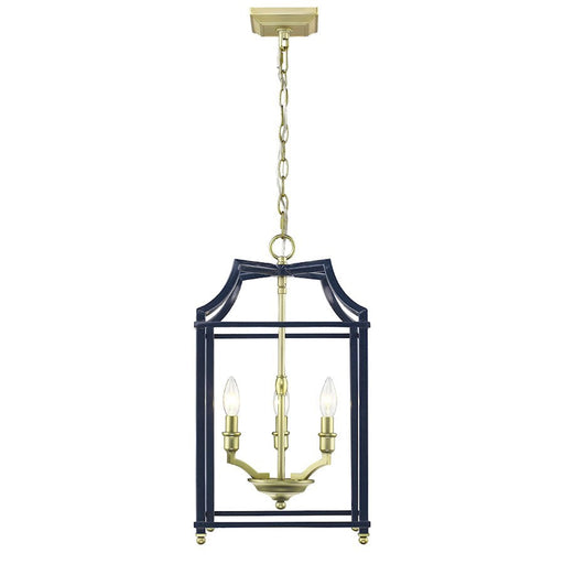 OPEN BOX ITEM: Golden Lighting Leighton 3 Light Pendant, BS/NV - 8401-3PSB-NVY