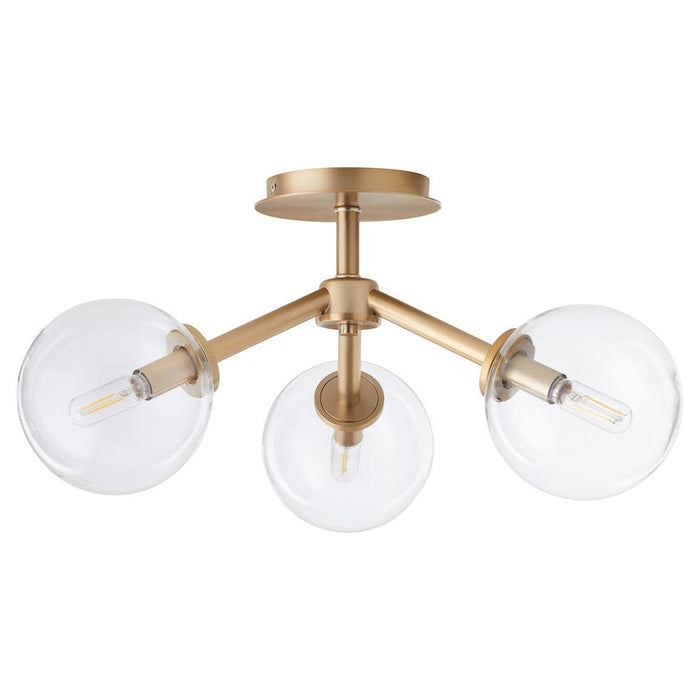 Quorum Rovi 3 Light Ceiling Mount, Aged Brass/Clear 3132-21-80