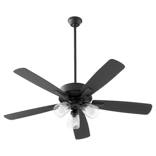 Quorum Ovation 3 Light Ceiling Fan, Matte Black/Clear/Seeded 4525-2359