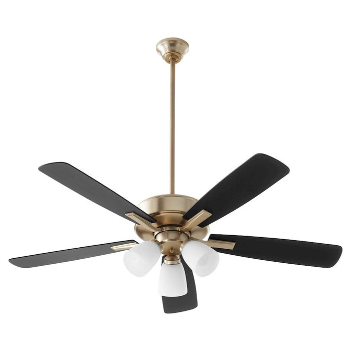 Quorum Ovation 3 Light Ceiling Fan, Aged Brass/Opal - 4525-380