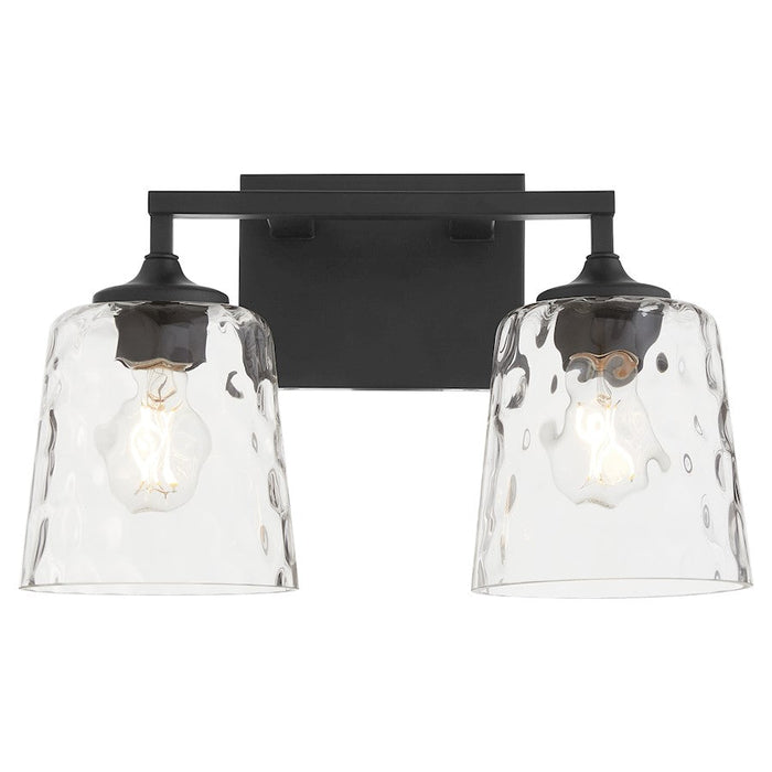 Quorum Eldorado 2 Light Vanity, Matte Black/Clear Hammered