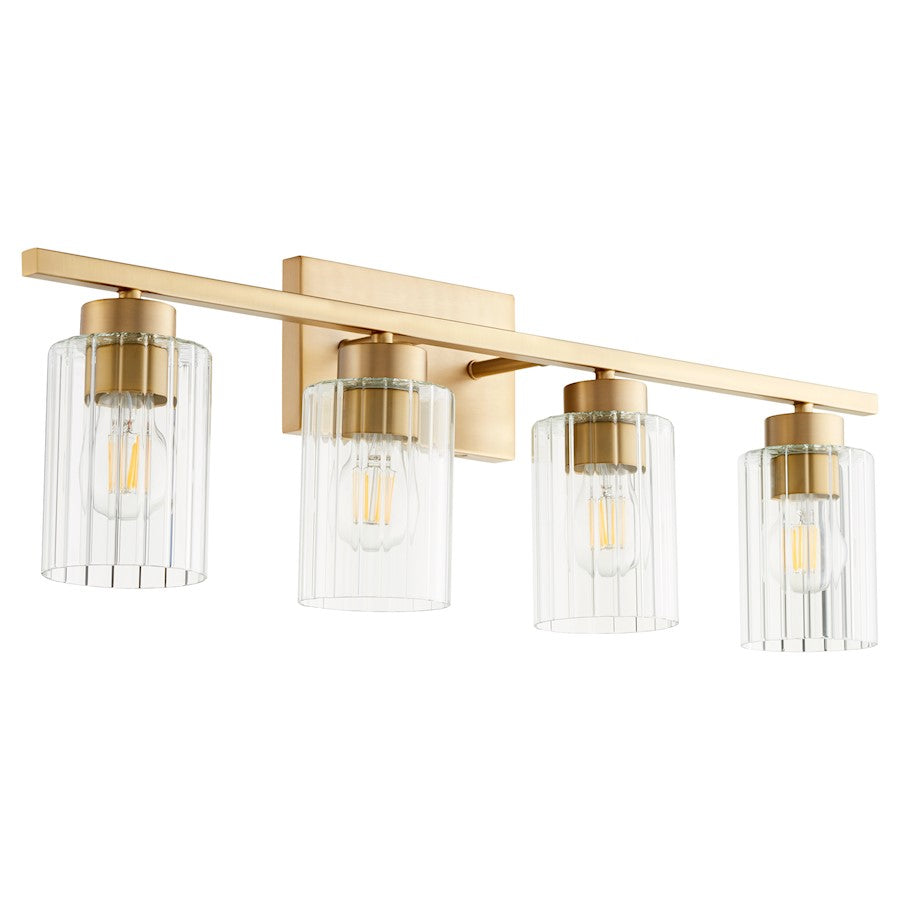 Quorum Ladin 4 Light Vanity, Aged Brass/Clear 501-4-280