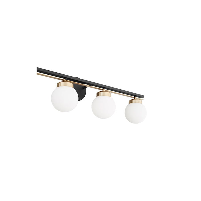 Quorum Nius 4 Light Vanity, Noir/Aged Brass/Satin Opal