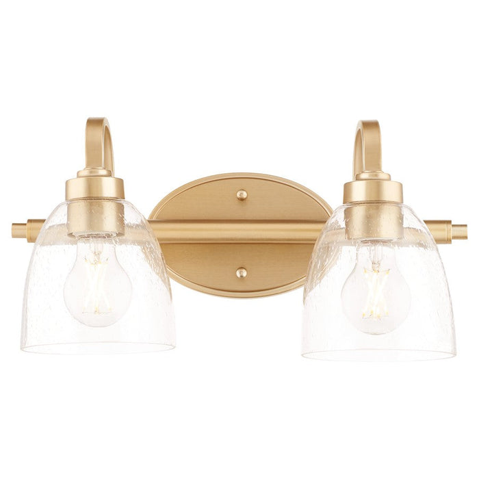 Quorum Reyes 2 Light Vanity, Aged Brass/Clear Seeded