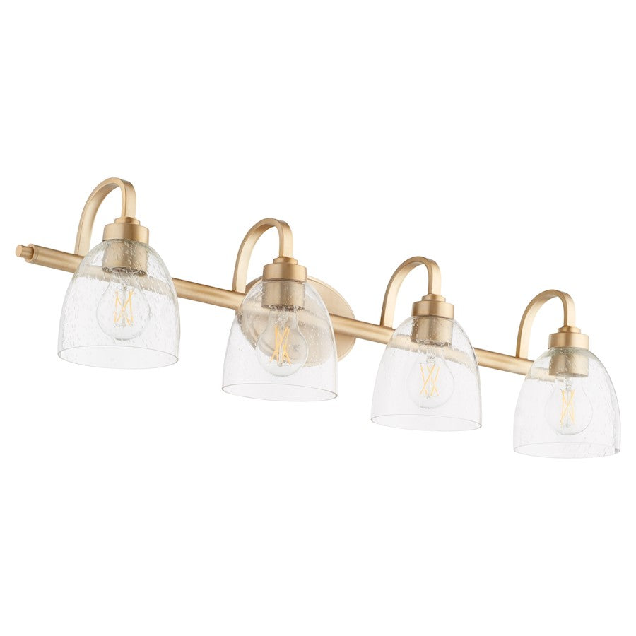 Quorum Reyes 4 Light Vanity, Aged Brass/Clear Seeded 5060-4-280