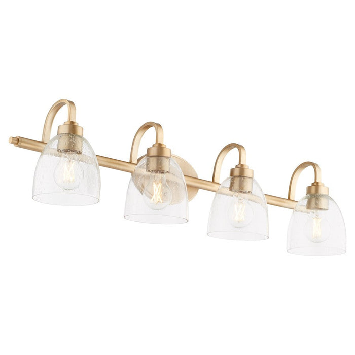 Quorum Reyes 4 Light Vanity, Aged Brass/Clear Seeded