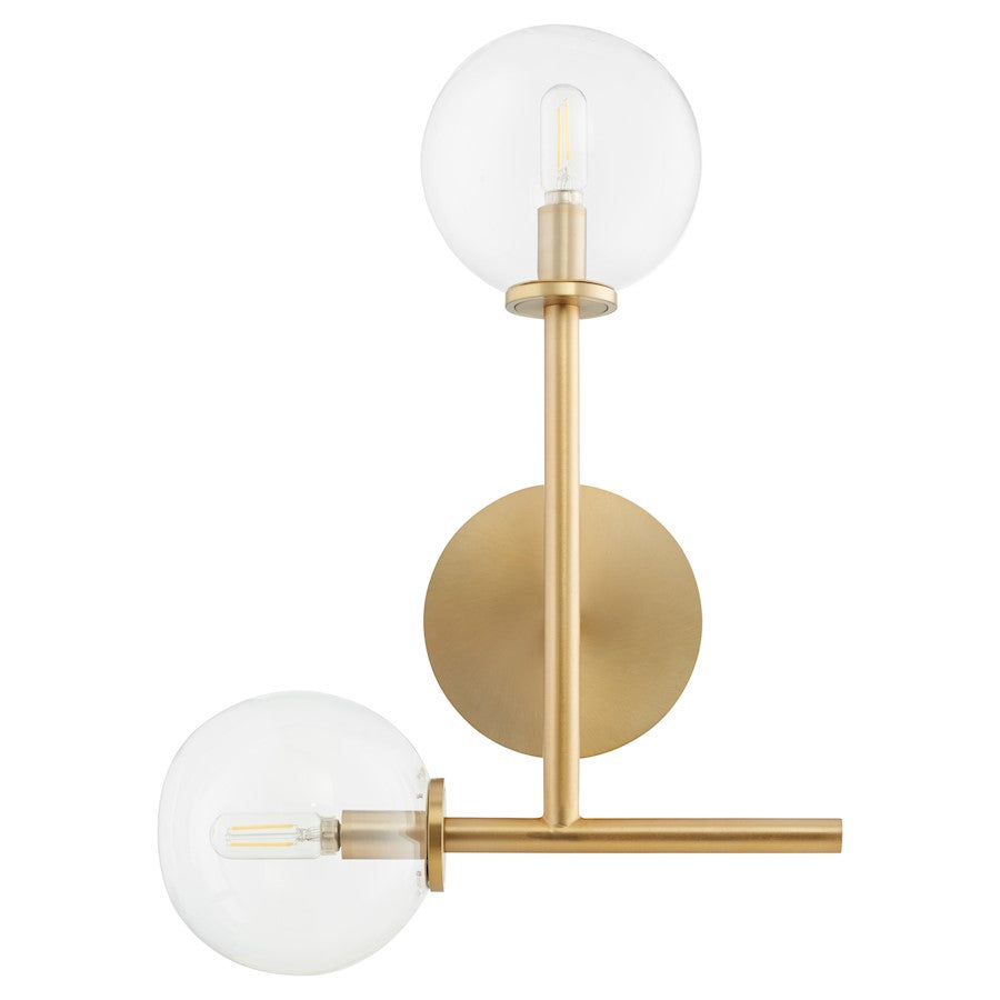 Quorum Rovi 2 Light Wall Mount, Aged Brass/Clear 5132-2-80