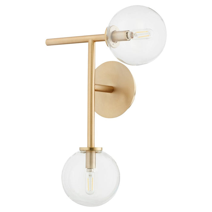 Quorum Rovi 2 Light Wall Mount, Aged Brass/Clear