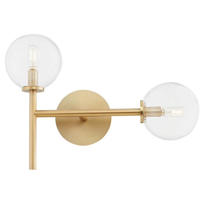 Quorum Rovi 2 Light Wall Mount, Aged Brass/Clear